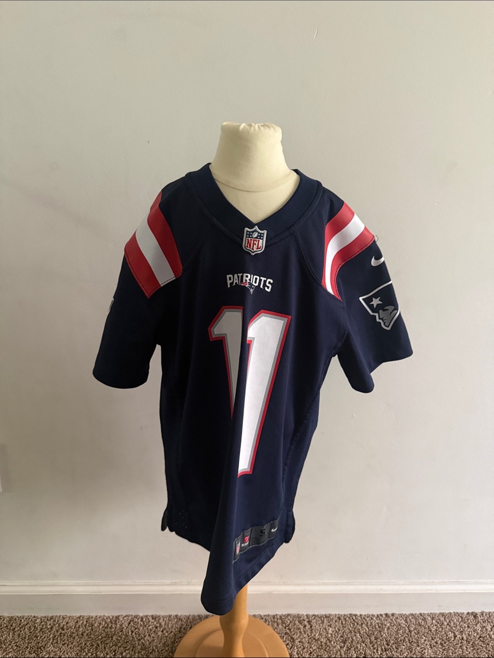 Nike Kids New England Patriots Navy Jersey with Red & White Accents - #11 Edelma